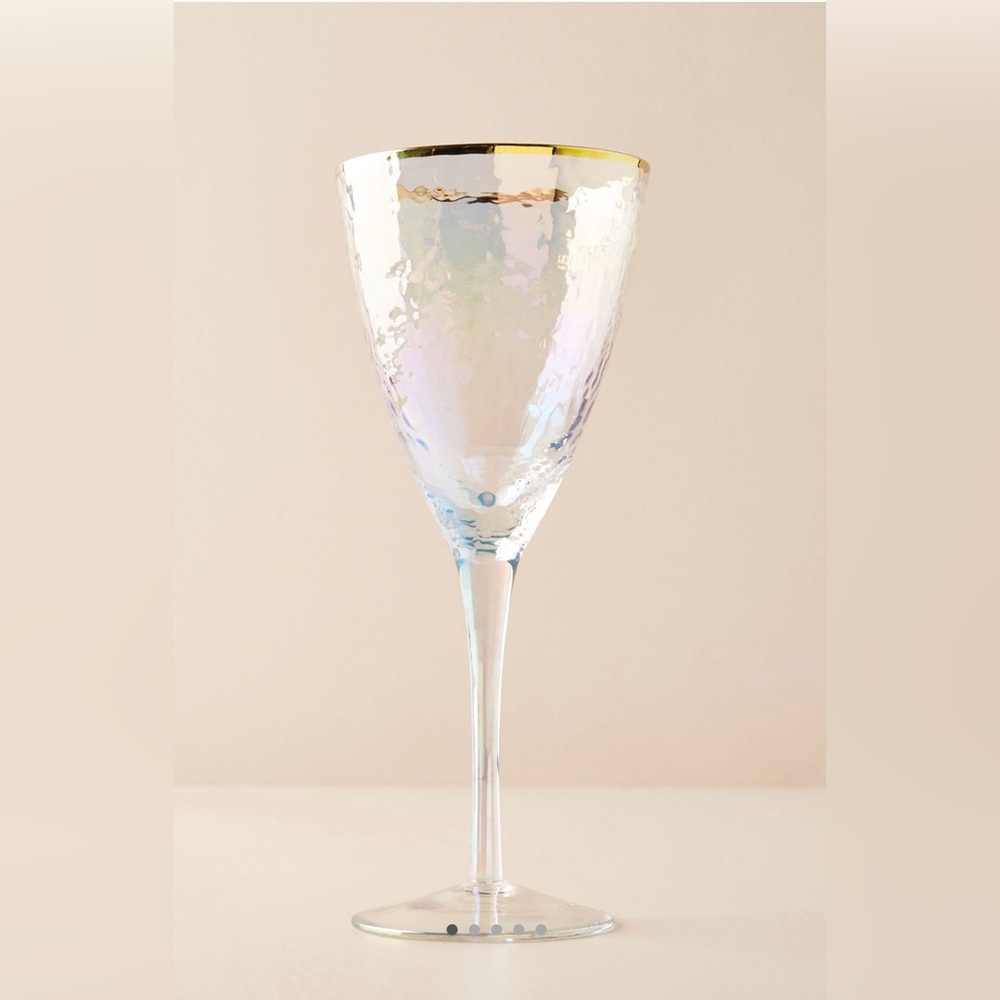 Anthropologie Zaza hand blown 24k Gold irradecent Wine Glasses, Set of 2 NIB
